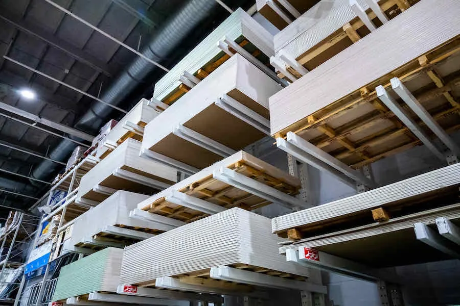 Drywall Thickness Guide: What to Use and Where 6 sheets of drywall in a home improvement store