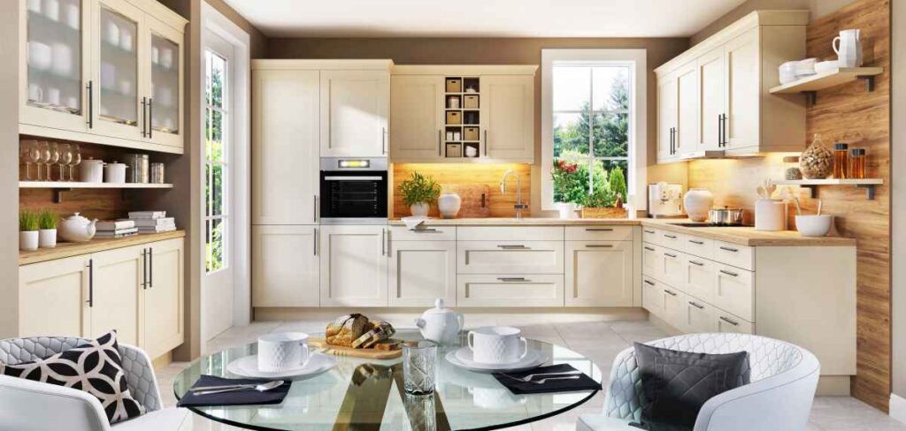 One large kitchen with lots of cabinets painted with Sherwin Williams cabinet paint