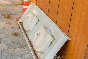 Old bathroom countertop leaning against a wall. Replacing bathroom countertop